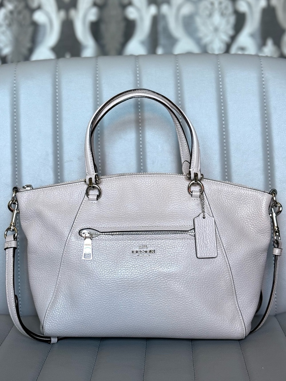 Coach NWOT Prairie Satchel Pebbled Leather Crossbody Taupe Grey Neutral
